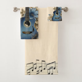 Notes de musique de guitare bleue Fleurs