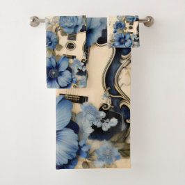 Notes de musique de guitare bleue Fleurs