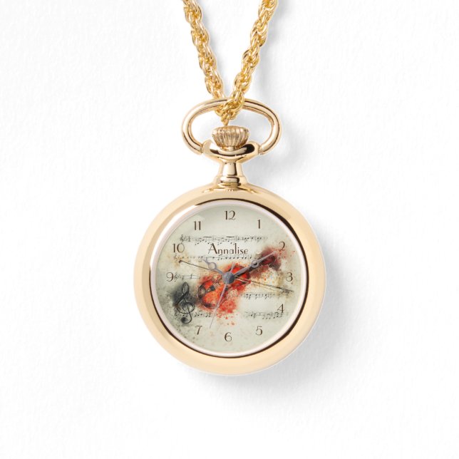 Notes de musique de violon Montre de collier perso (Recto)