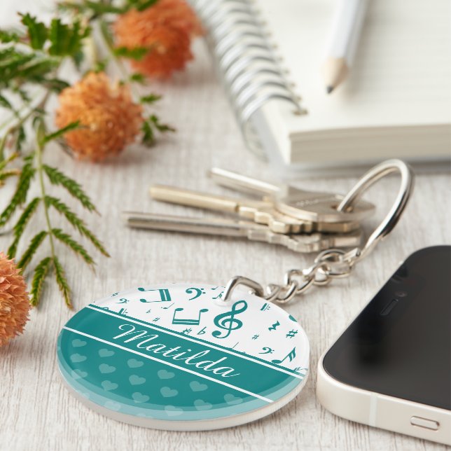 Notes de musique et Motif de coeur Turquoise et bl (Devant droit)