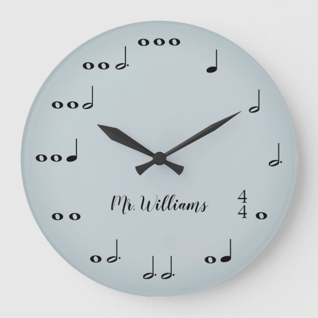 Notes de musique grise personnalisée Horloge ronde (Recto)