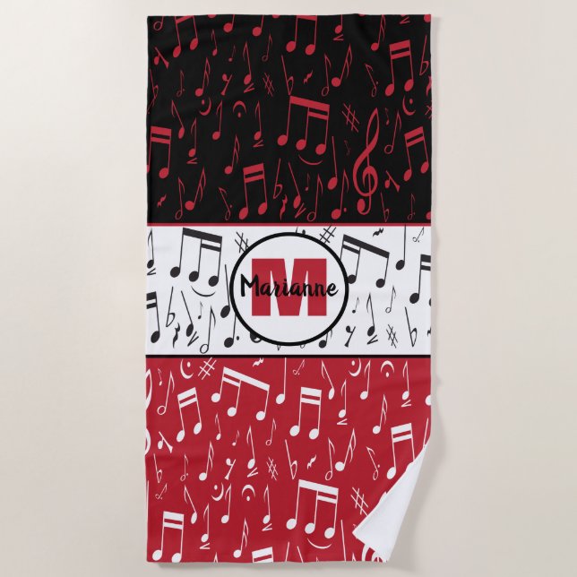 Notes de musique noir rouge et blanc serviette de  (Devant)
