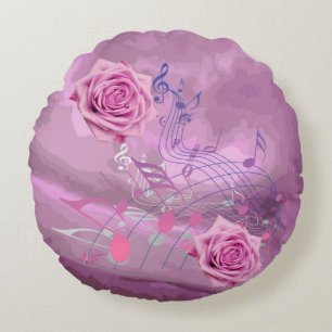 Notes de musique rose doux et Coussin rond Rose