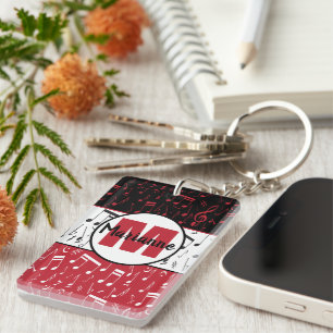 Notes de musique rouge et blanc noir porte - clé