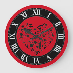 Notes de musique rouge et noire Horloge du mur du