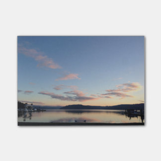 Notes de post-it de coucher du soleil de lac