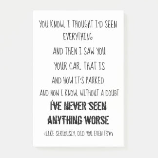 Notes de post-it drôles de stationnement