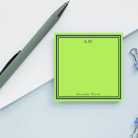 Notes de post-it monogrammes marine et néon vert