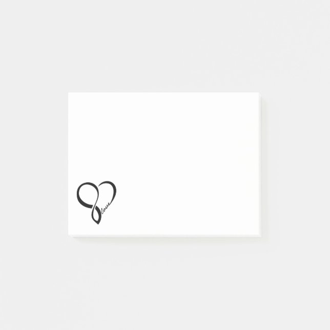 Notes de post-it noires de coeur d'amour (Devant)
