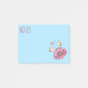 Notes de post-it sur la fleur d'abeilles mignonnes