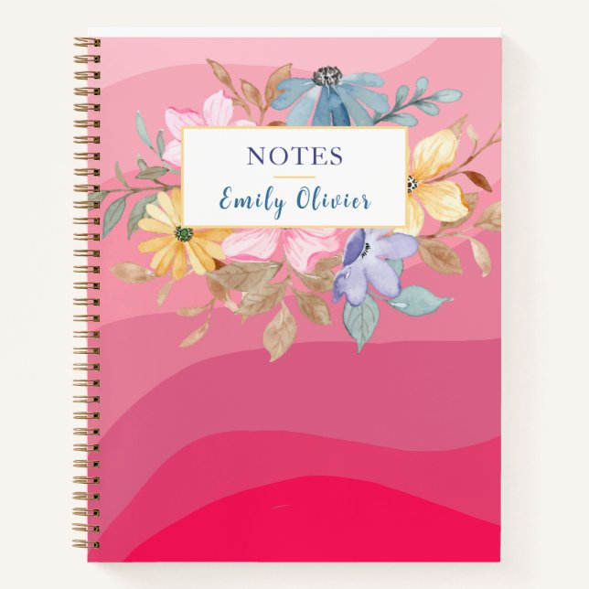 Notes du journal rose floral Texte personnalisé (Devant)
