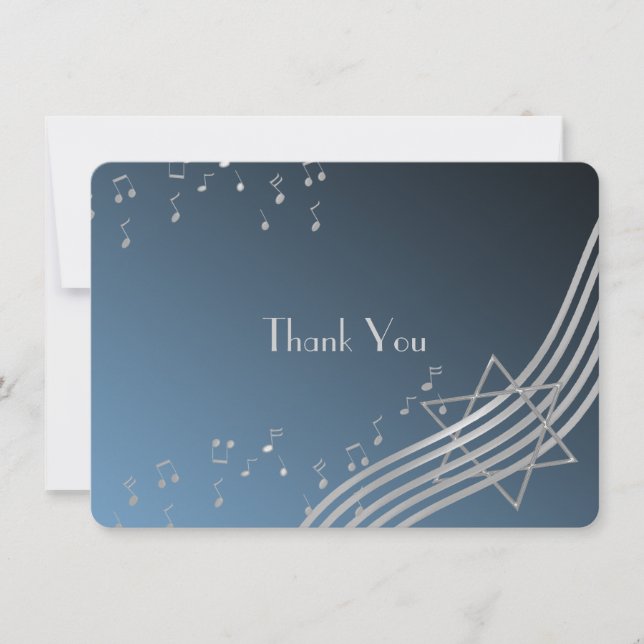 Notes musicales Barre de carte plat Mitzvah Merci  (Devant)