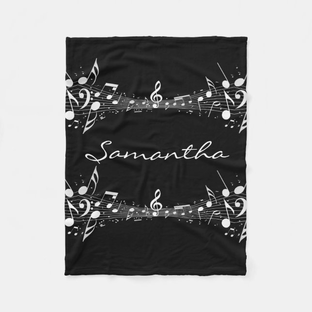 Notes musicales blanches Couverture en polaire dou (Devant)