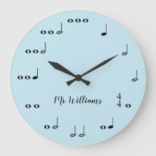 Notes musicales bleues personnalisées Horloge rond