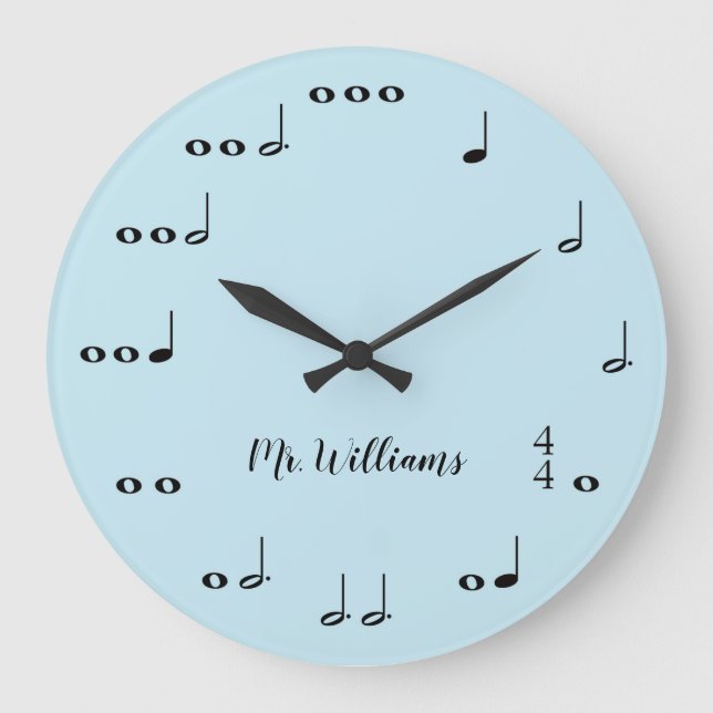 Notes musicales bleues personnalisées Horloge rond (Recto)