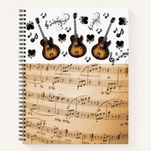Notes musicales de Carnet spiral Guitare Coeurs no