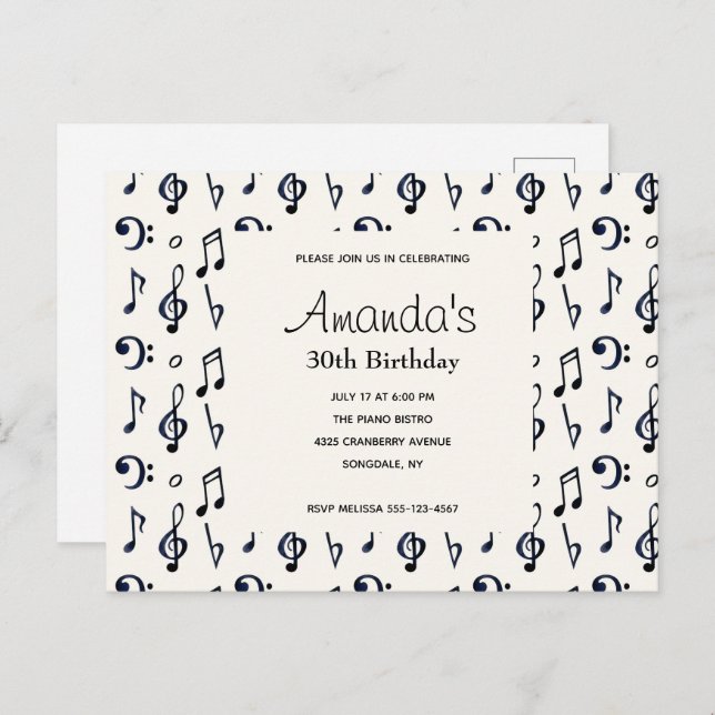 Notes musicales mignonnes Motif Invitation d'anniv (Devant / Derrière)