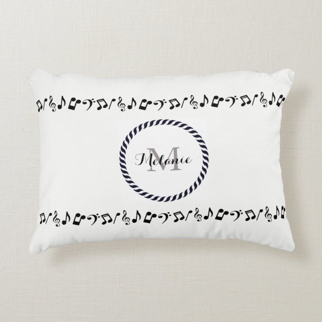 Notes musicales noires Monogramme Coussin (Devant)