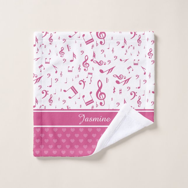 Notes musicales personnalisées et Coeurs Motif ros (Gant de toilette)
