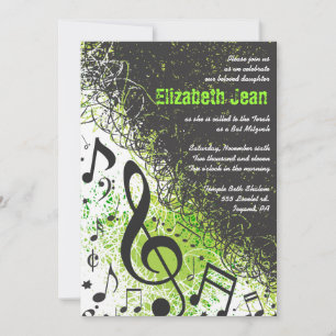 Notes musicales Stars Bar Mitzvah Invitation Neon 