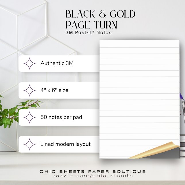 Notes Post-it® 3M Black & Gold Page Turn (Créateur téléchargé)