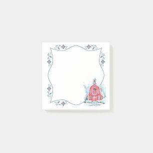 Notes post-it de la grange rouge d'hiver