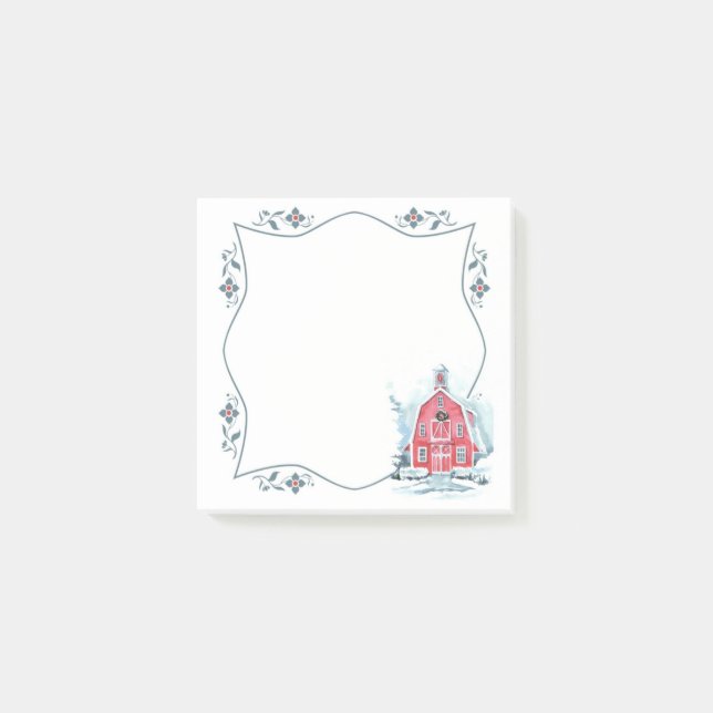 Notes Post-it de la grange rouge d'hiver (Devant)