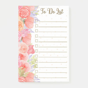 Notes post-it de la liste des fleurs d'aquarelle à