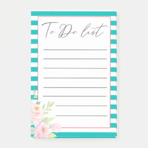 Notes post-it de la liste des pivoines bleues turq