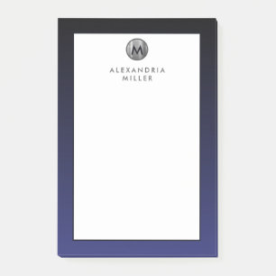 Notes post-it de Monogramme en argent bleu marine