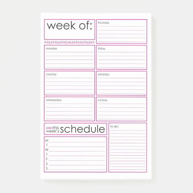 notes Post-it® du planificateur hebdomadaire (Devant)