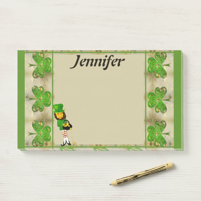 Notes post-it du shamrock Leprechaun (Sur un bureau)