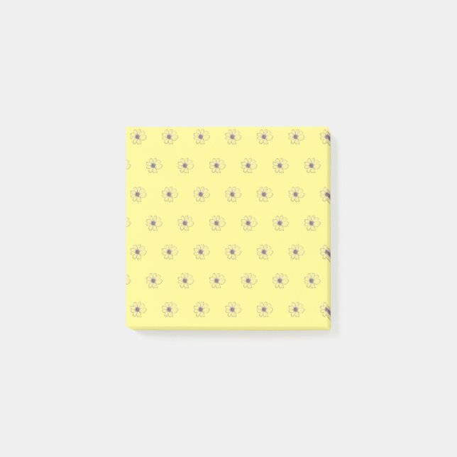 Notes post-it Jaune Motif de fleurs (Devant)