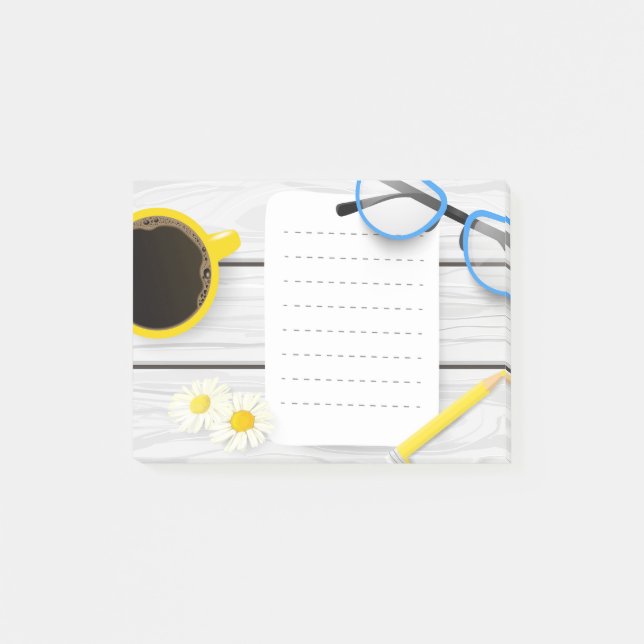 Notes Post-it® mignonnes avec café et fleurs (Devant)