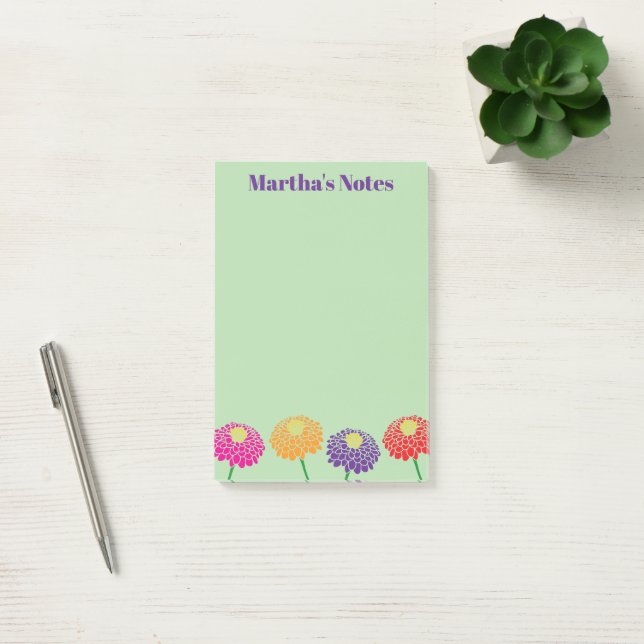 Notes Post-it® personnalisées avec fleurs Zinnia c (Bureau)