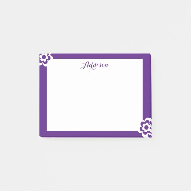 Notes post-it® personnalisées pourpres Fleur blanc (Devant)