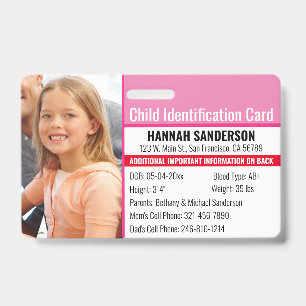 Notfall-Arzneimittelallergie-Kinder-ID mit Foto Ausweis