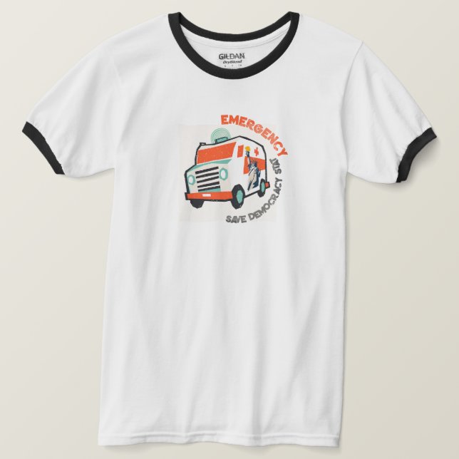 Notfall! Rett den Demokratiestat! Rettungswagen T-Shirt (Design vorne)