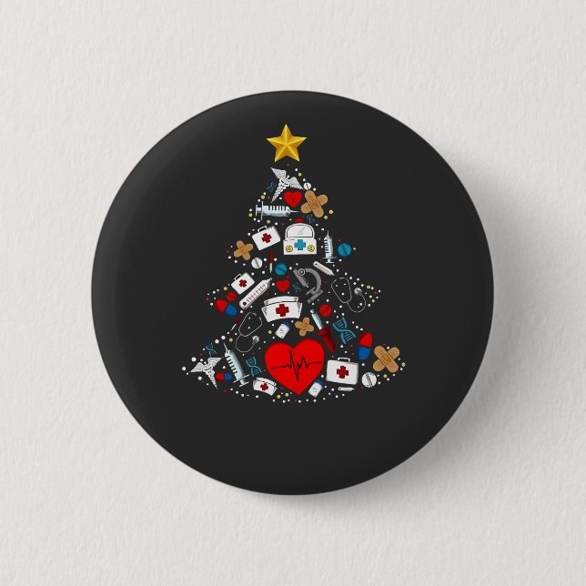 Notfallabteilung Weihnachtsbaum Krankenschwester Button (Vorderseite)