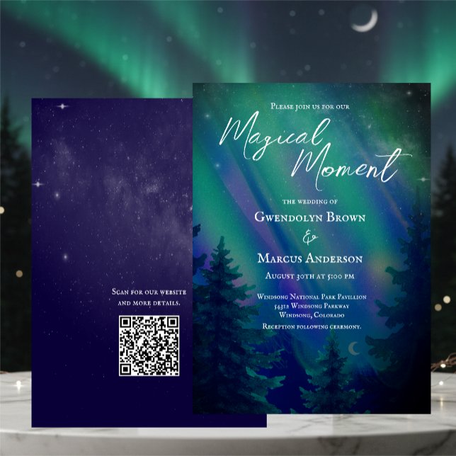 Nothern Lights Wald QR-Code-Hochzeit Einladung (Von Creator hochgeladen)