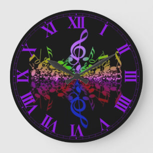 Nothin' But Treble Rainbow Music Notes Wall Clock Große Wanduhr