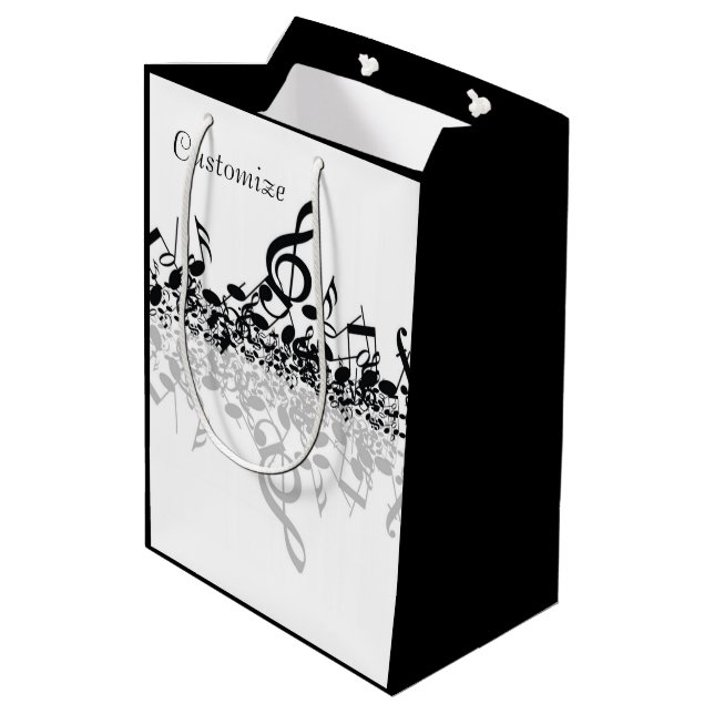 Nothin' sondern zitternde schwarze Musiknoten Mittlere Geschenktüte (Rückseite Schrägansicht)