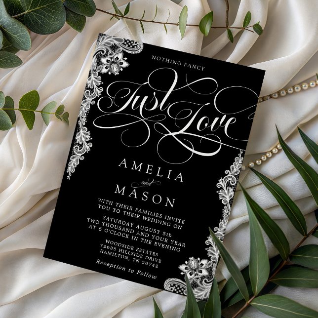 Nothing Fancy Just Love Black Lace Wedding Einladung (Nothing Fancy Just Love Black Lace Wedding Invitation)