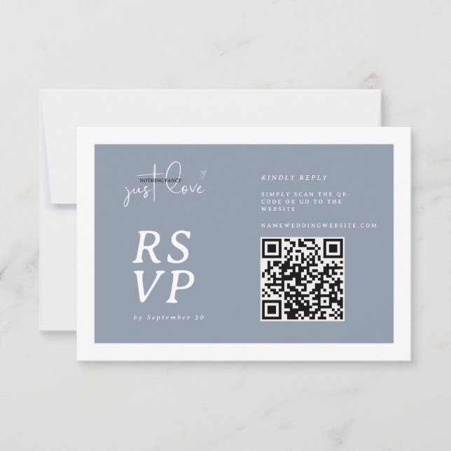 Nothing Fancy Just Love Dusty Blue QR-code RSVP  Karte (Vorderseite)