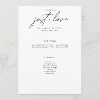 Nothing Fancy Just Love Minimalist Wedding Programm