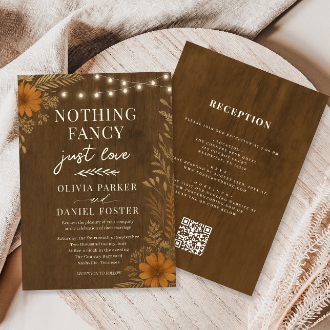 Nothing Fancy Just Love Rustic QR Code Wedding  Einladung (Von Creator hochgeladen)