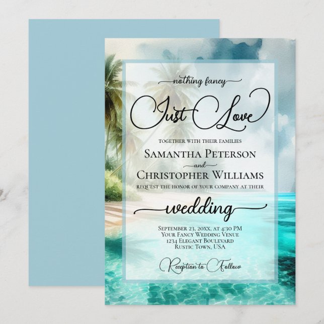 Nothing Fancy Just Love Tropical Beach Wedding Einladung (Vorne/Hinten)