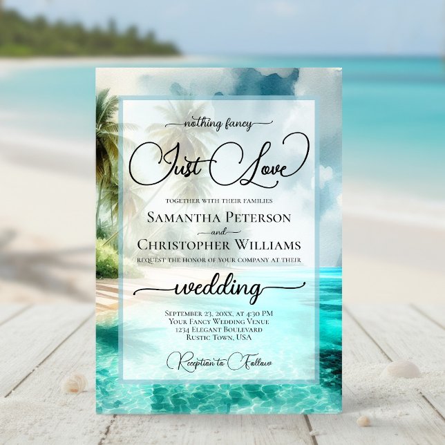 Nothing Fancy Just Love Tropical Beach Wedding Einladung (Von Creator hochgeladen)
