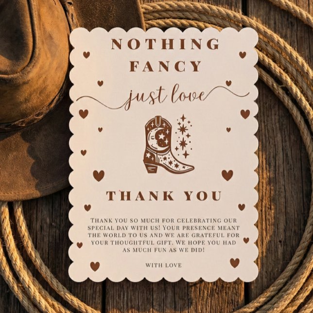 Nothing Fancy Just Love Western Rustic Wedding Dankeskarte (Von Creator hochgeladen)