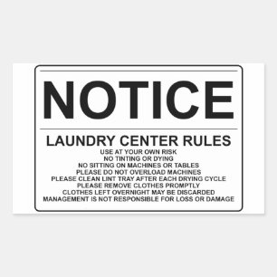 'Notice Wäsche Rules' Waschraum Overlay Black Rechteckiger Aufkleber